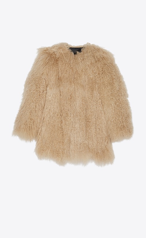 SAINT LAURENT Coats Woman Coat in beige goat fur a_V4
